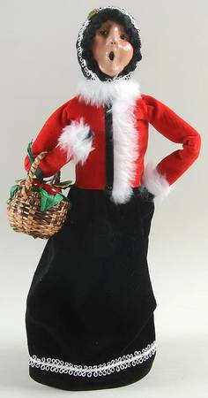 Victorian Assorted Carolers Woman With Apple Basket-Red Fur Lined - No Box