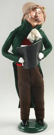 Victorian Assorted Carolers Mustache Man With Songbook-Green Coat - No Box
