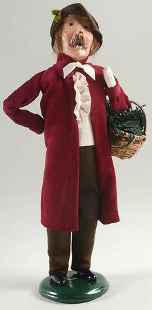 Victorian Assorted Carolers Mustache Man With Basket-Long Velvet Coa - No Box