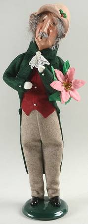 Victorian Assorted Carolers Grandfather With Pink Poinsettia-Green  - No Box
