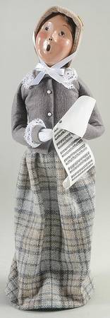 Victorian Assorted Carolers Woman With Music-Grey Top-Grey Plaid Ski - No Box