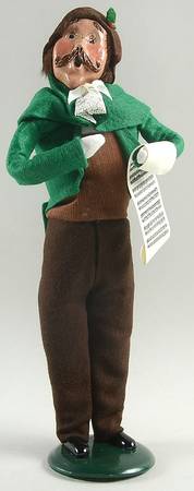 Victorian Assorted Carolers Mustache Man With Music-Green Coat - No Box