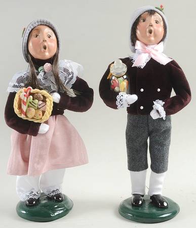 Victorian Assorted Carolers Boy & Girl With Candy-Burgundy/Pink - No Box
