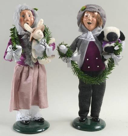 Victorian Assorted Carolers Boy & Girl With Stuffed Animals-Purple - No Box