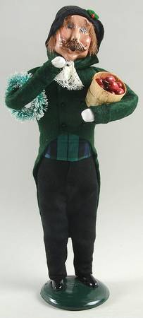 Victorian Assorted Carolers Mustache Man With Wreath & Basket Green - No Box