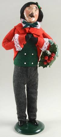 Victorian Assorted Carolers Mustache Man With Holly-Red - No Box