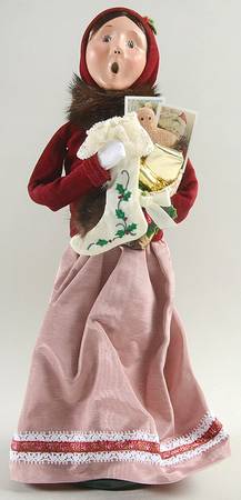 Victorian Assorted Carolers Woman With Gifts - Red / Fur Collar Hood - No Box