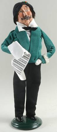 Victorian Assorted Carolers Mustache Man With Music-Green Velvet Coa - No Box
