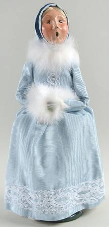 Victorian Assorted Carolers Woman With Muff-Blue Satin Dress-Fur Col - No Box