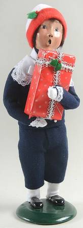 Victorian Assorted Carolers Boy Wtih Gift-Dark Blue Suit - No Box
