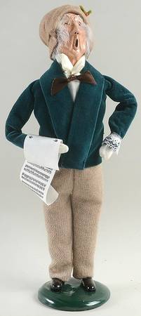 Victorian Assorted Carolers Grandfather With Music-Green Velvet Coat - No Box