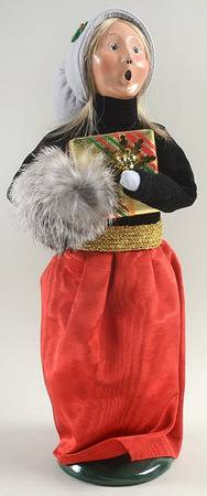 Victorian Assorted Carolers Woman With Muff And Gift-Black Top-Red  - No Box