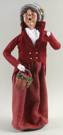 Victorian Assorted Carolers Woman With Basket-Burgundy - No Box