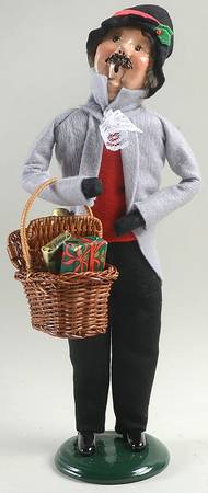 Victorian Assorted Carolers Mustache Man With Basket-Grey - No Box