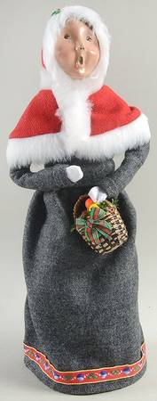 Victorian Assorted Carolers Woman With Fruit Basket-Red Cape Fur Lin - No Box