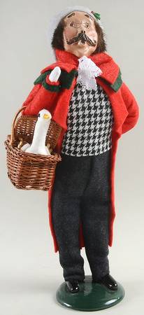 Victorian Assorted Carolers Mustache Man With Basket-Red - No Box
