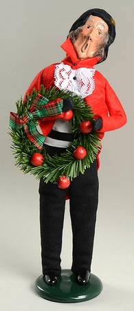 Victorian Assorted Carolers Grandfather With Apple Wreath-Red Coat - No Box