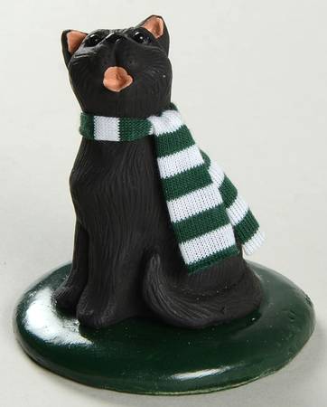 Singing Cats Black Cat With Green & Whtie Scarf - No Box