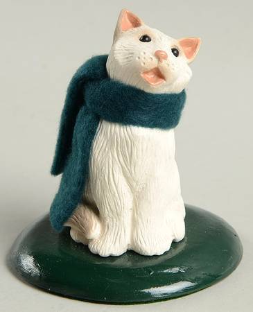 Singing Cats White Cat With Green Scarf - No Box