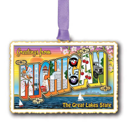 State Postcard Ornaments Michigan Vintage Postcard - Boxed