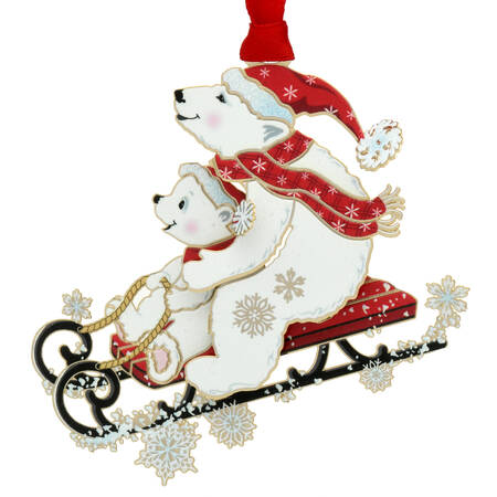 Christmas Ornaments Polar Bears Sledding - Boxed