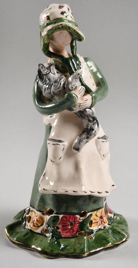 Clayworks Figurine Ashley Girl With Gray Cat - Boxed