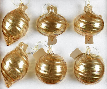Christmas Ornaments Champagne Bh Essentials Swirl- Set Of 6 - With Box
