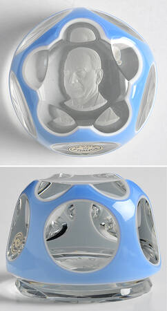 Sulphide Paperweight Herbert Hoover - Overlay Light Blue - Boxed