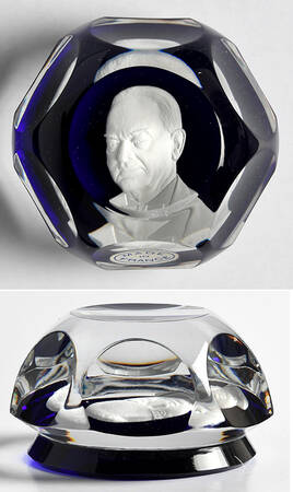 Sulphide Paperweight Herbert Hoover - Smooth Cobalt Base - Boxed