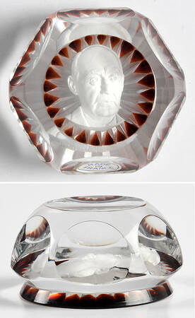 Sulphide Paperweight Adlai Stevenson - Garnet Star Cut - Boxed
