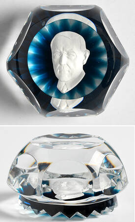 Sulphide Paperweight Woodrow Wilson - Turquoise Star Cut - Boxed