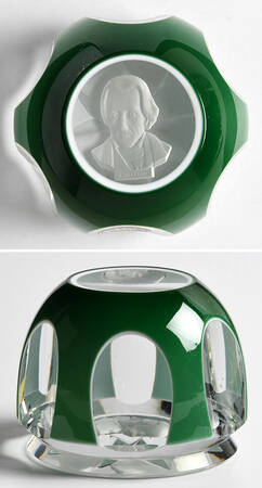 Sulphide Paperweight Andrew Jackson - Green Overlay Star Cut - Boxed