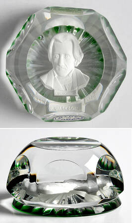 Sulphide Paperweight Andrew Jackson - Green Star Cut - Boxed