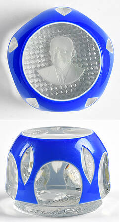 Sulphide Paperweight Harry Truman Blue Overlay - No Box