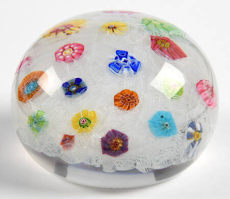 Millefiori Cane Paperweight Scattered Millefiori On Lace - Boxed