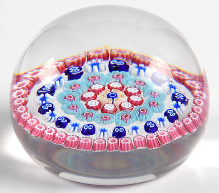 Millefiori Cane Paperweight 4 Ring Spaced Concentric - Clear Bottom - Boxed