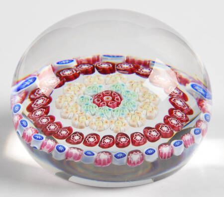 Millefiori Cane Paperweight 4 Ring Spaced Concentric - Clear Bottom - Boxed