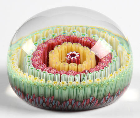 Millefiori Cane Paperweight 6 Ring Spaced Concentric - Boxed