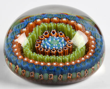Millefiori Cane Paperweight 7 Ring Spaced Concentric - Boxed
