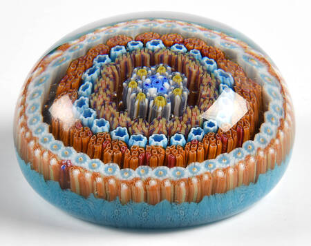 Millefiori Cane Paperweight 7 Ring Spaced Concentric - With Box