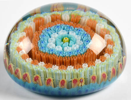 Millefiori Cane Paperweight 8 Ring Spaced Concentric - Boxed