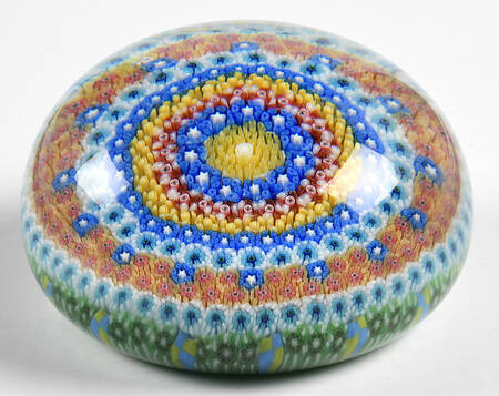 Millefiori Cane Paperweight 10 Ring Close Concentric  - Boxed