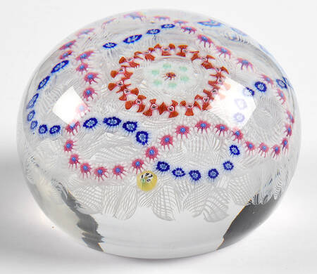 Millefiori Cane Paperweight Pink Blue Red Interlaced Garland - Boxed