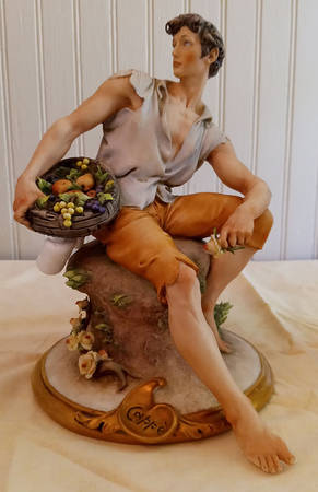 Cappe Figurines Man Sitting With Fruit Basket - No Box