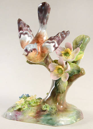Bird Figurines Finch On Apple Blossom Branch - No Box