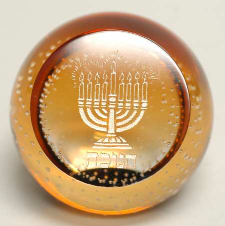 Caithness Paperweight Menorah Gold - Boxed