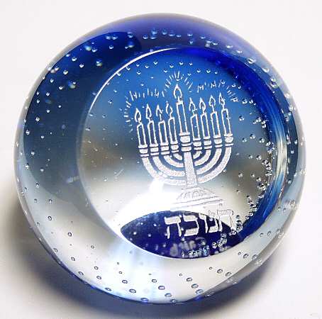Caithness Paperweight Menorah Blue - Boxed