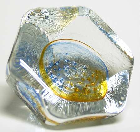 Caithness Paperweight Rox-Clear Yellow & Blue - With Box