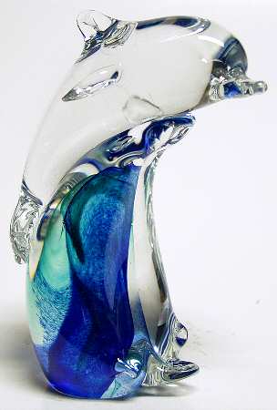 Caithness Paperweight Dolphin On Wave-Blue - With Box Bx394