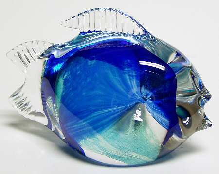 Caithness Paperweight Fish-Large Blue/Green - Bx448 With Box